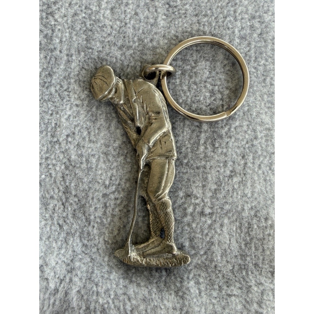 Vintage Men Standing Golfer Pewter Keychain